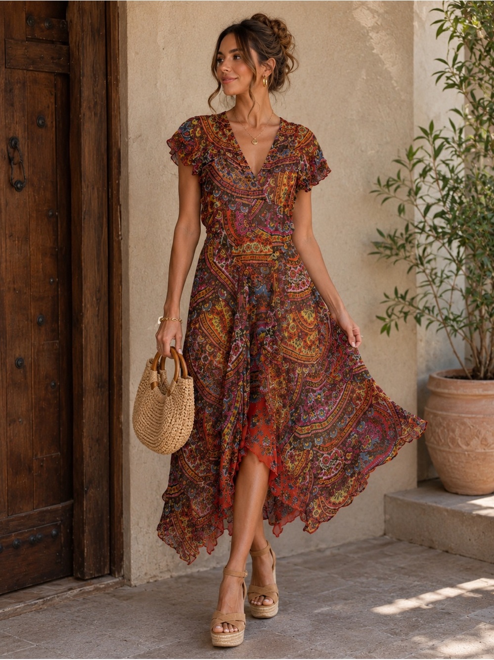 🌺✨ Anthropologie Akemi + Kin Colorful Paisley Tie Waist Maxi Dress Size 6 NWOT ✨
